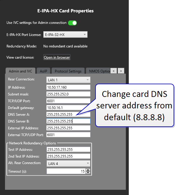 Change card DNS server address from default